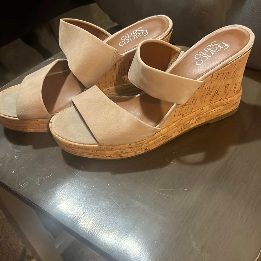 Franco Sarto Beige Suede Cork Wedges size 10